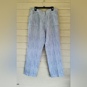 Chicos 2.5 100% Linen Blue Stripe Pants Wide Leg Trousers